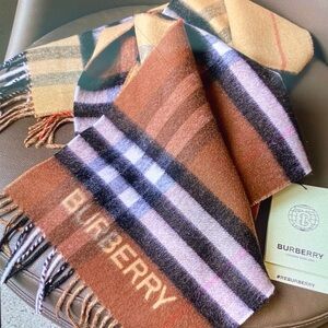 Burberry Tan and Black Striped Scarf